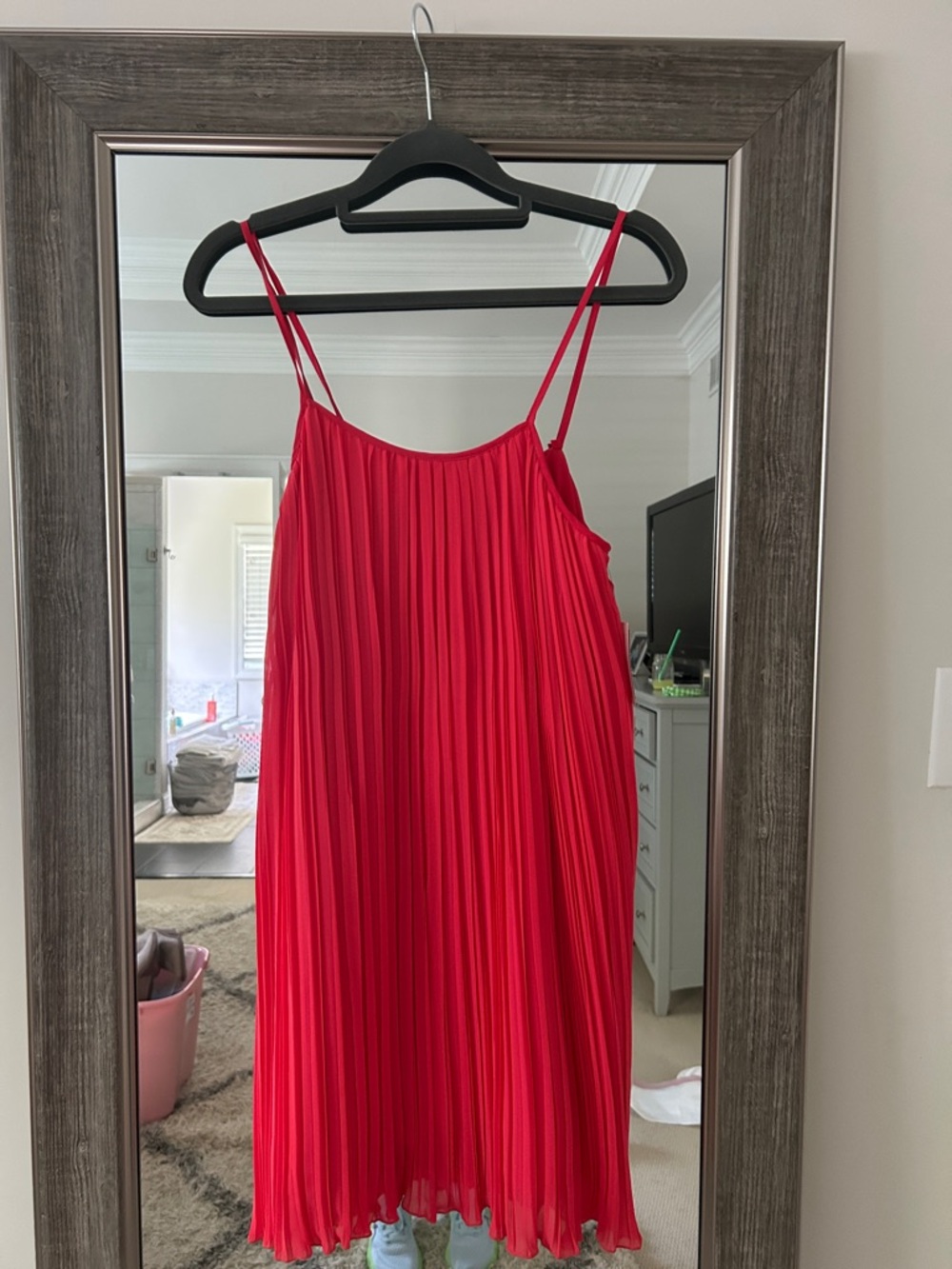 BCBGeneration Bright Red Pleated Spaghetti Strap Dress